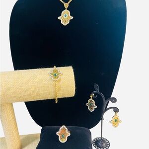 Gold and Green Hamsa Jewelry Set